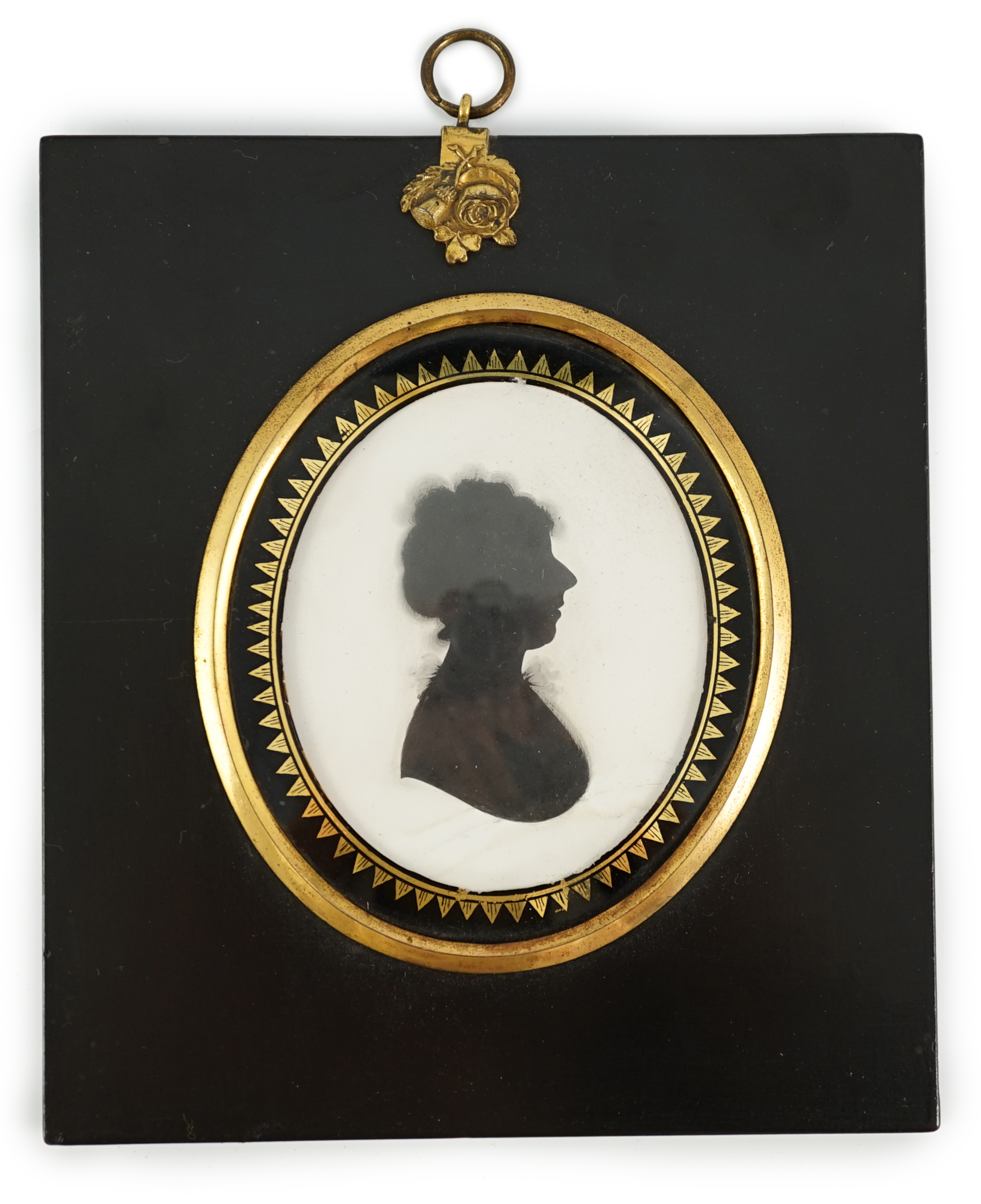 John Miers (1756-1821), Silhouette of a lady, painted plaster, 8 x 6.6cm.